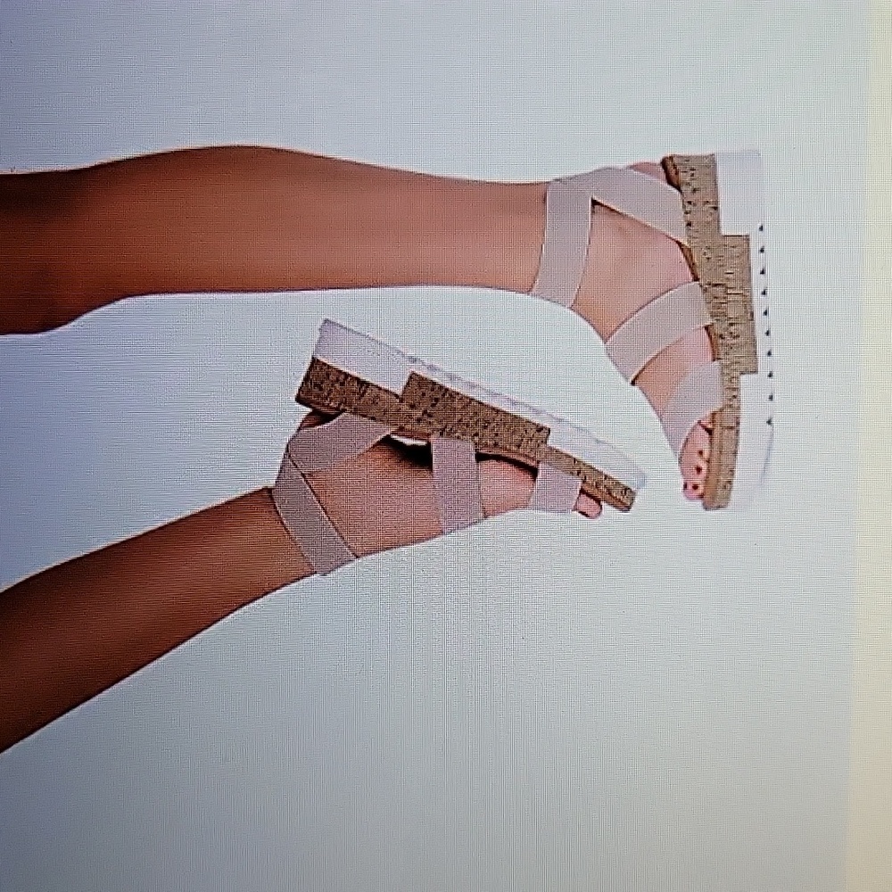 Dream Pairs Nude opentoe stretch ankle strap Flatform Platform sandal sz…9 NEW